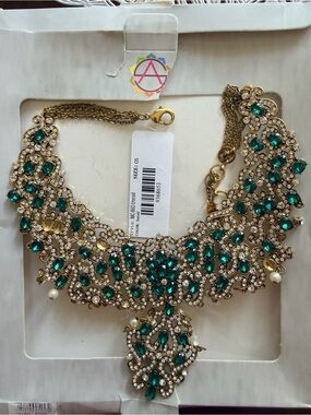 Amrita Singh Gold-Tone Necklace with Emerald Green Stones